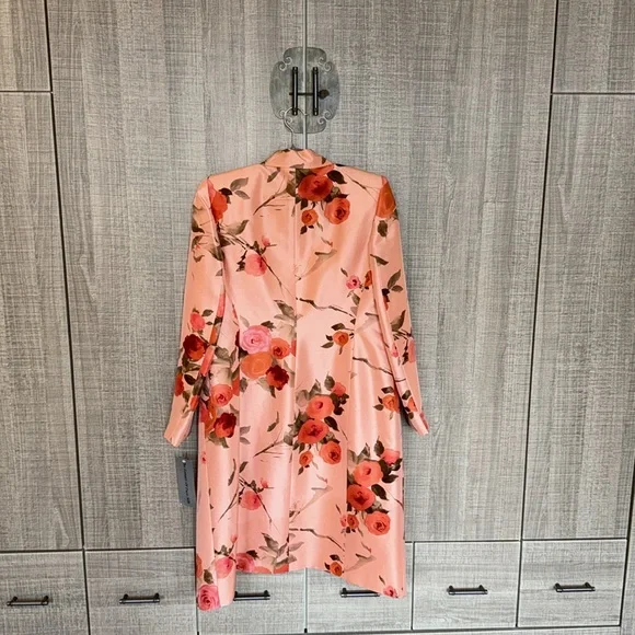 Anne Klein Statement 100% Silk Floral Pink Dress Jacket Blazer